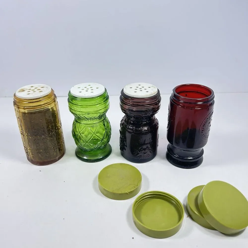 Lot of 4 Vintage 1970s Wheaton Glass 4” Rainbow Spice Shaker Jars
